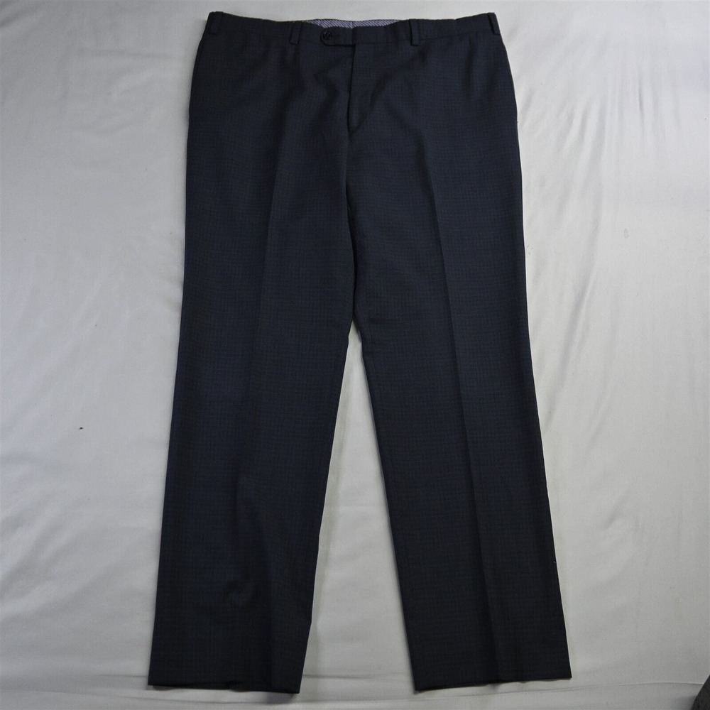 Riviera 40 x 32 Blue Check Kolt Straight Wool‎ Mens Dress Pants